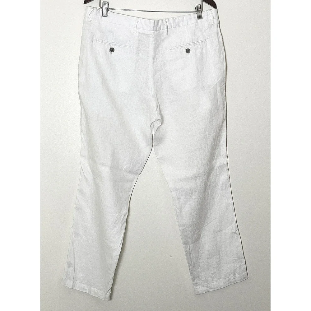 Tasso Elba 100% Linen Pants Men's 36W 30L White Straight Leg Trousers   Summer